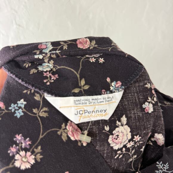 Vintage 70s JCPenney Women's Dress Prairie Floral Cotton Party Button I4-18 - Picture 7 of 7